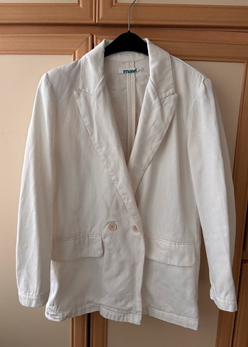 Beyaz Keten Kadın Blazer Ceket - Görsel 2