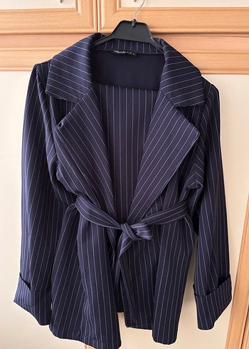 Lacivert Çizgili Kadın Blazer Ceket - Görsel 2