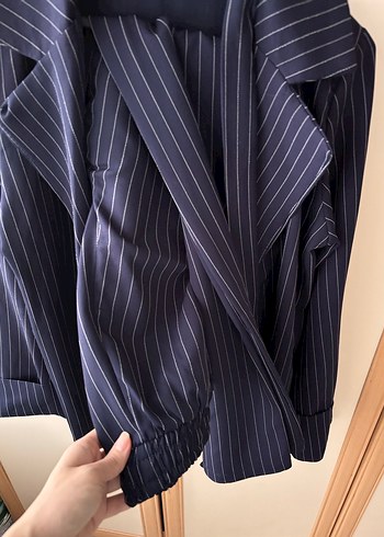 Lacivert Çizgili Kadın Blazer Ceket - Görsel 3