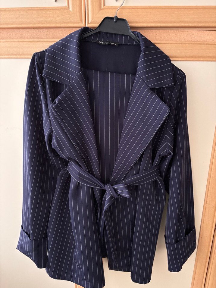 Lacivert Çizgili Kadın Blazer Ceket - Görsel 2
