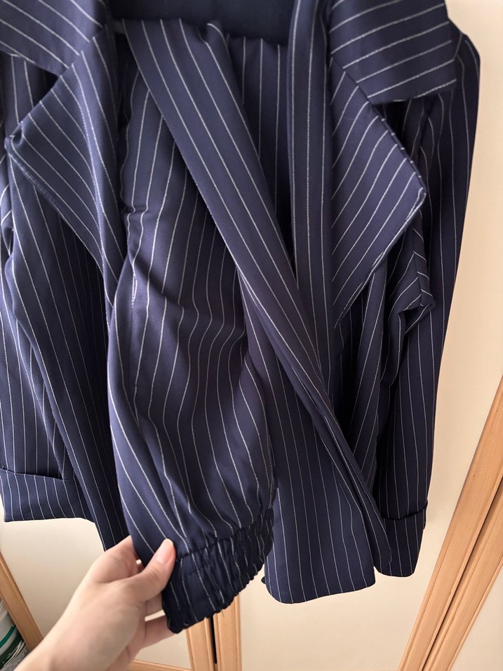 Lacivert Çizgili Kadın Blazer Ceket - Görsel 3