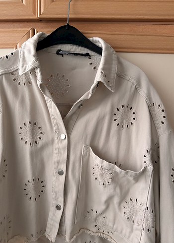 Bej Nakışlı Kadın Keten Gömlek - Görsel 2