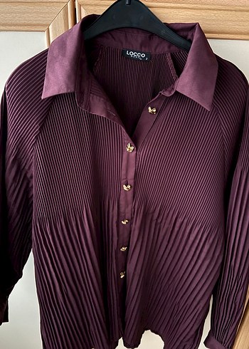 Bordo Pilili Kadın Gömlek - Görsel 2