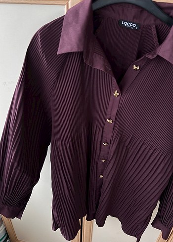 Bordo Pilili Kadın Gömlek - Görsel 3