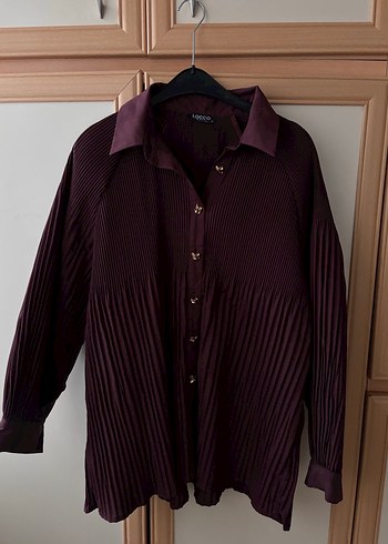 Bordo Pilili Kadın Gömlek - Görsel 4