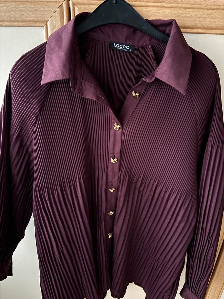 Bordo Pilili Kadın Gömlek - Görsel 2