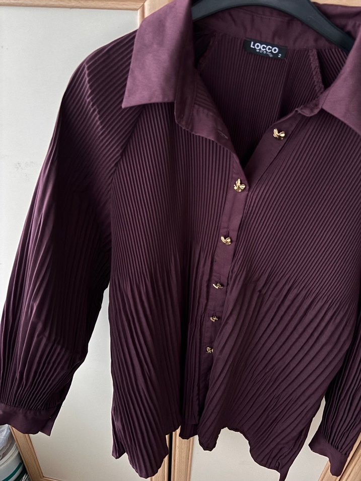 Bordo Pilili Kadın Gömlek - Görsel 3