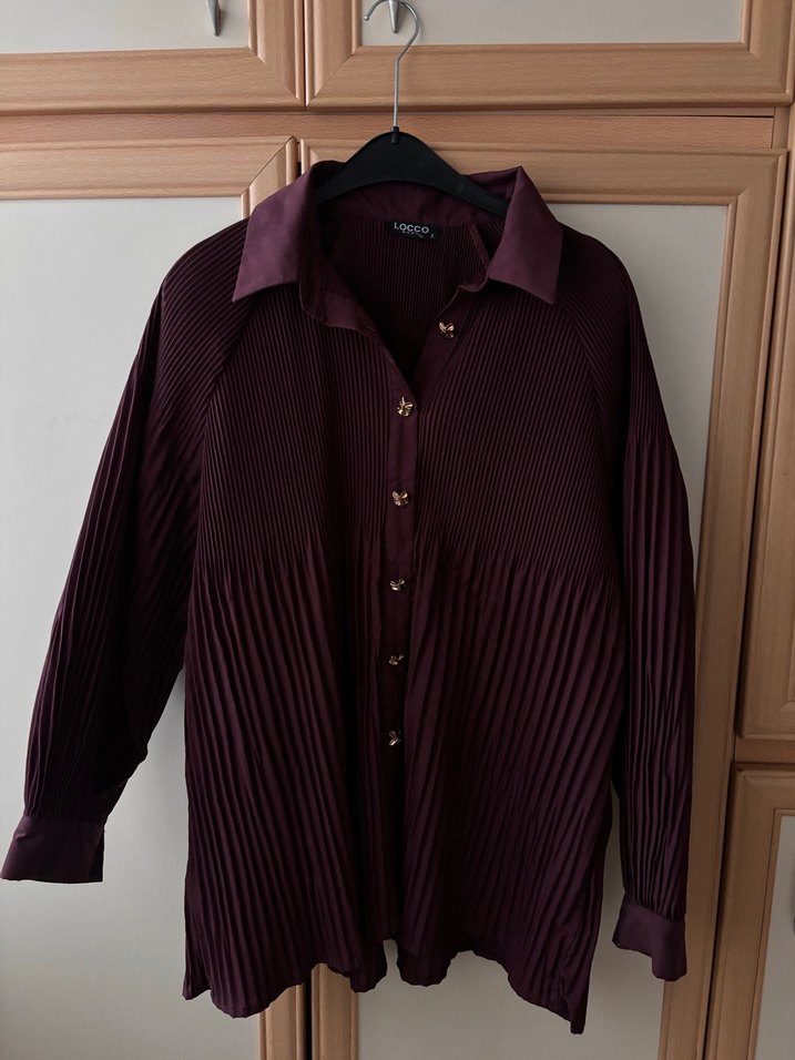 Bordo Pilili Kadın Gömlek - Görsel 4