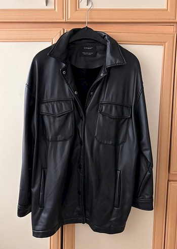 Düğmeli Siyah Deri Kadın Ceket - Görsel 2