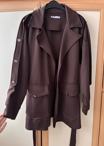 Düğmeli Kahverengi Deri Midi Kadın Trençkot - Görsel 3