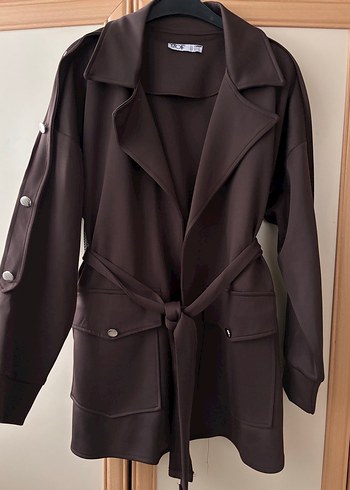 Düğmeli Kahverengi Deri Midi Kadın Trençkot - Görsel 2