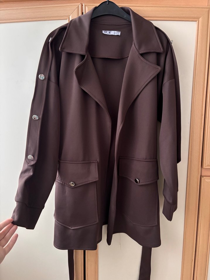 Düğmeli Kahverengi Deri Midi Kadın Trençkot - Görsel 3