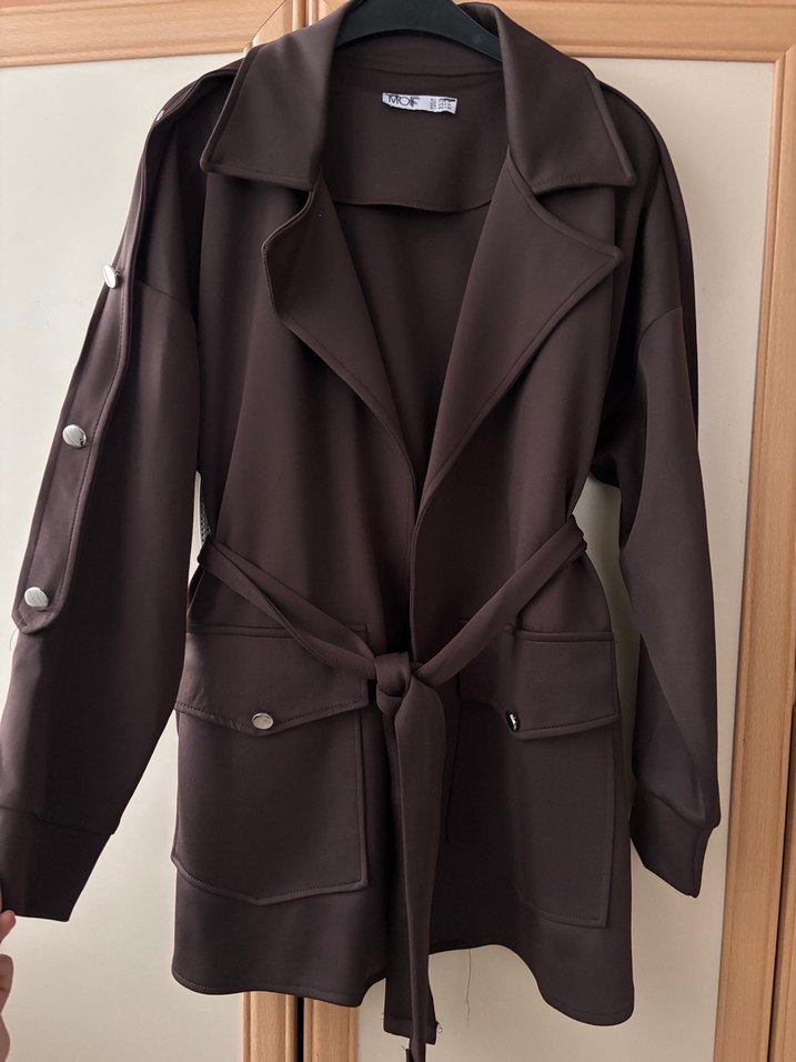 Düğmeli Kahverengi Deri Midi Kadın Trençkot - Görsel 2