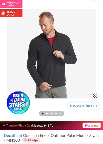 Decathlon Siyah Fermuarlı İnce Polar Ceket