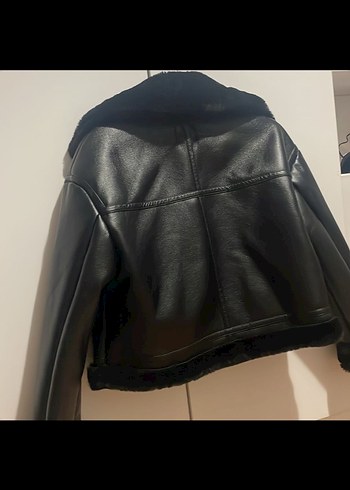 Siyah Kürklü Biker Deri Ceket - Görsel 3