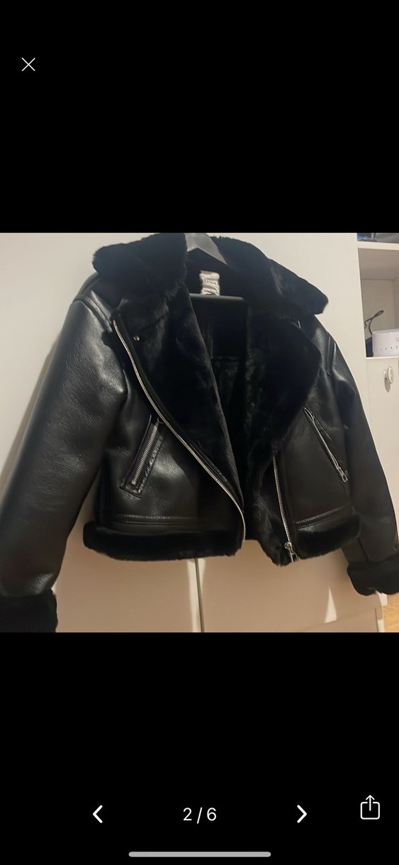 Siyah Kürklü Biker Deri Ceket - Görsel 2