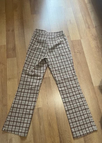 Kahverengi Ekose Kadın Kumaş Pantolon - Görsel 4