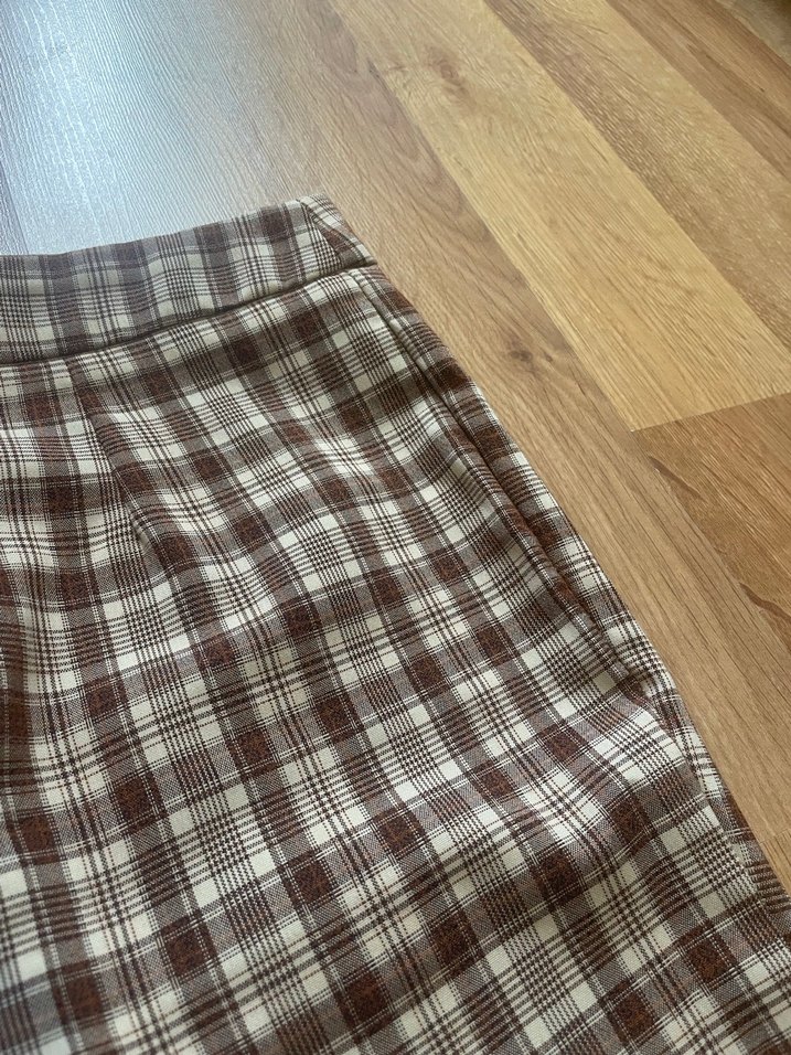 Kahverengi Ekose Kadın Kumaş Pantolon - Görsel 2