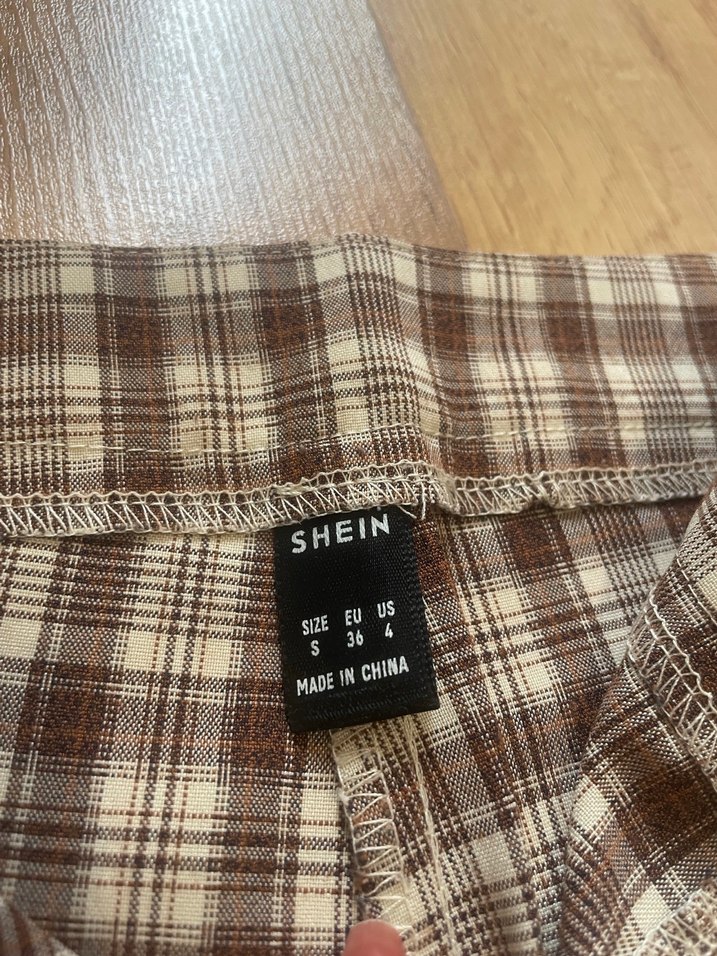 Kahverengi Ekose Kadın Kumaş Pantolon - Görsel 3