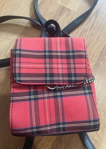 Tokalı Kırmızı Ekose Kadın Sırt Çantası - Görsel 3