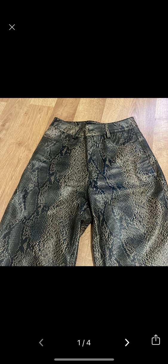 Kahverengi Yılan Desenli Deri Kadın Pantolon - Görsel 2