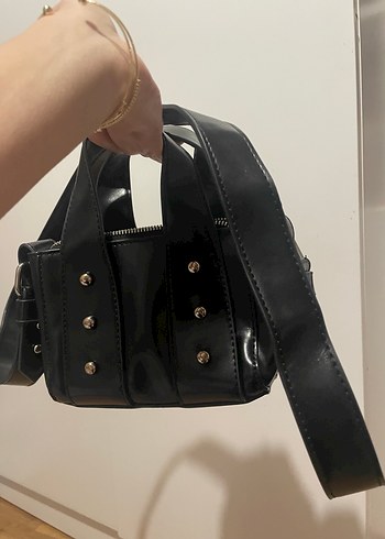 Siyah Deri Tokalı Kadın Çanta - Görsel 2
