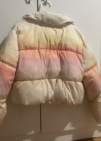 xs Beden beyaz Renk Beyaz Pastel Renkli Bağlama Desenli Kadın Kışlık Mont
