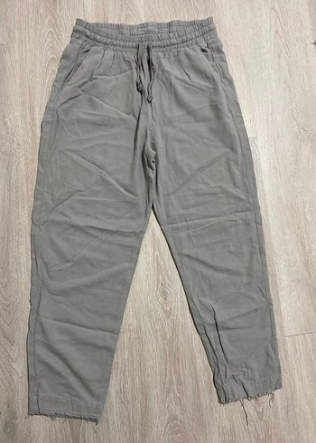 Gri Keten Rahat Kesim Kadın Pantolon - Görsel 2