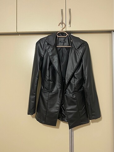 Siyah deri blazer ceket
