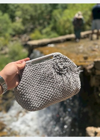 Gri Örgü Bohem Kadın Çanta