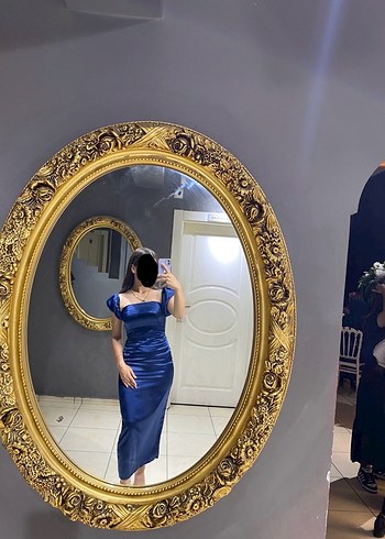 Diğer Parlak Lacivert Midi Abiye Elbise