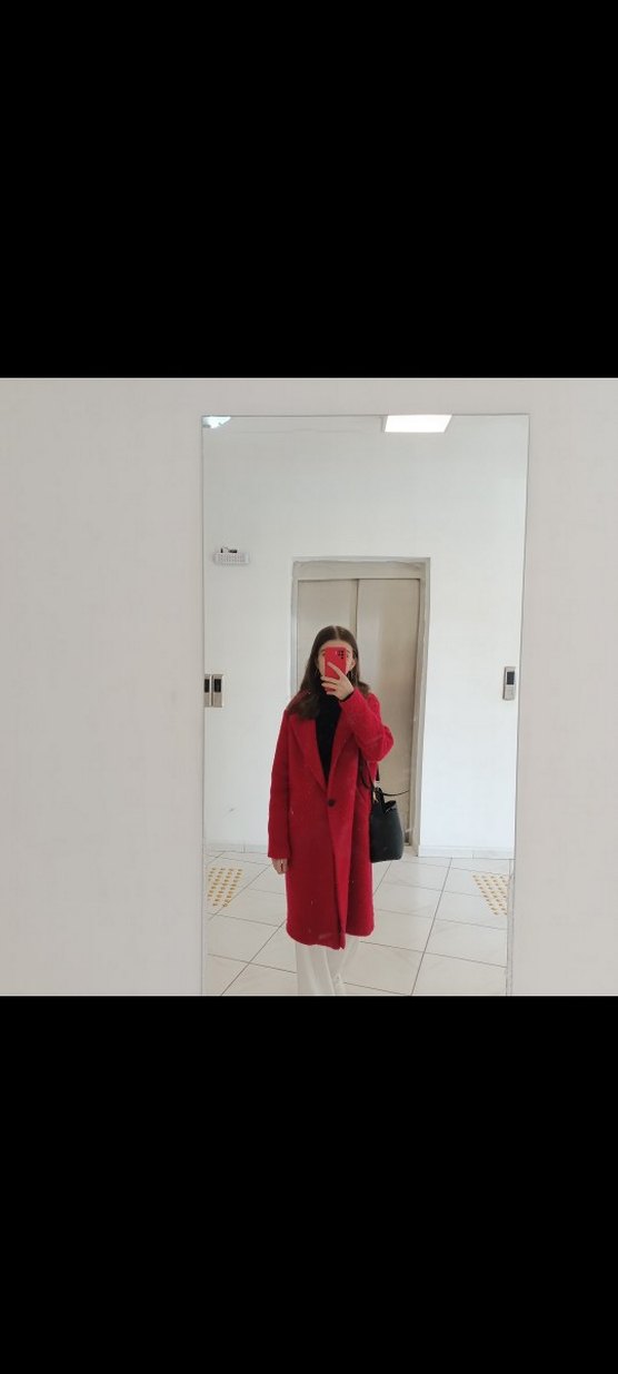 Kırmızı Midi Kadın Kaban - Görsel 2