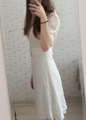 Düğmeli Beyaz Midi Vintage Elbise - Görsel 5