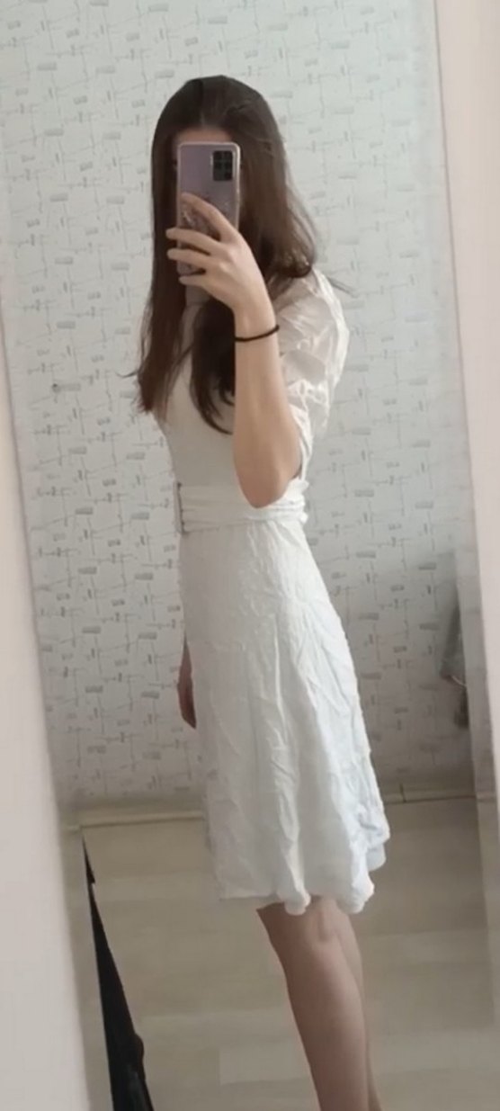 Düğmeli Beyaz Midi Vintage Elbise - Görsel 5