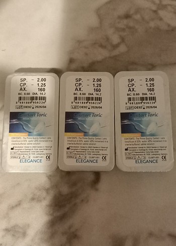 Elegance Kontak Lens 3'lü Paket - Torik 2.00 SP
