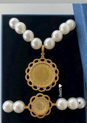 Pandora TAM ALTIN İNCİ KOLYE VE ÇEYREKLİ İNCİ BİLEKLİK SET