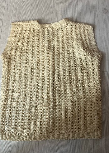 El yapımı Bej Örgü çocuk yelek V Yakalı - Görsel 2