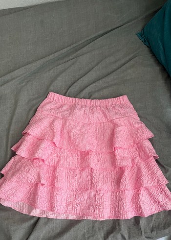 Pembe Fırfırlı Mini Etek