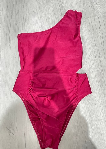 Pembe Drapeli Tek Omuz Kadın Mayo - Görsel 2