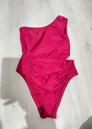 Pembe Drapeli Tek Omuz Kadın Mayo - Görsel 3