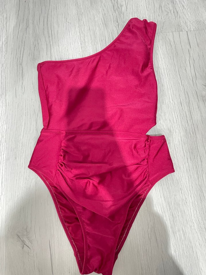 Pembe Drapeli Tek Omuz Kadın Mayo - Görsel 2