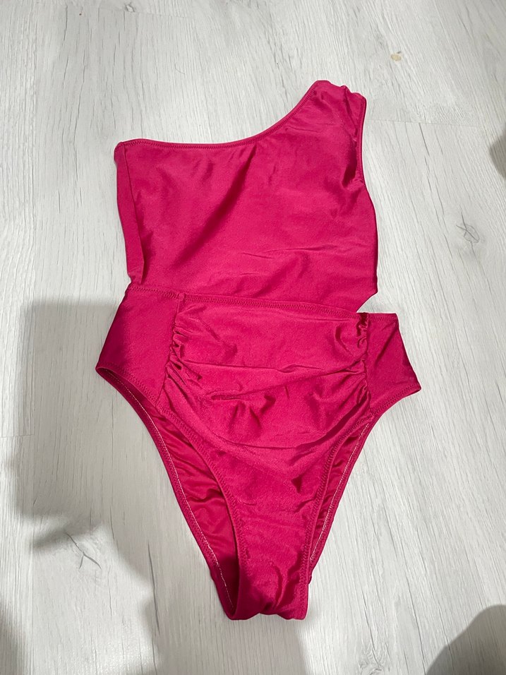 Pembe Drapeli Tek Omuz Kadın Mayo - Görsel 3