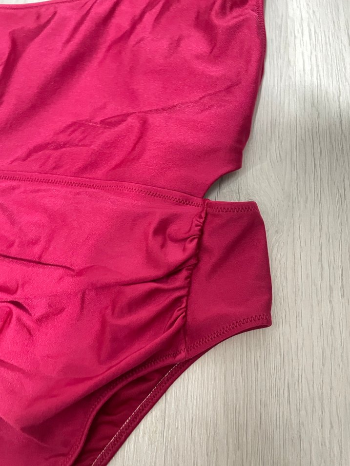 Pembe Drapeli Tek Omuz Kadın Mayo - Görsel 4