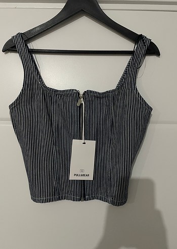 Pull&Bear Siyah Çizgili Crop Top - Görsel 2