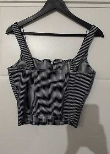 Pull&Bear Siyah Çizgili Crop Top - Görsel 5