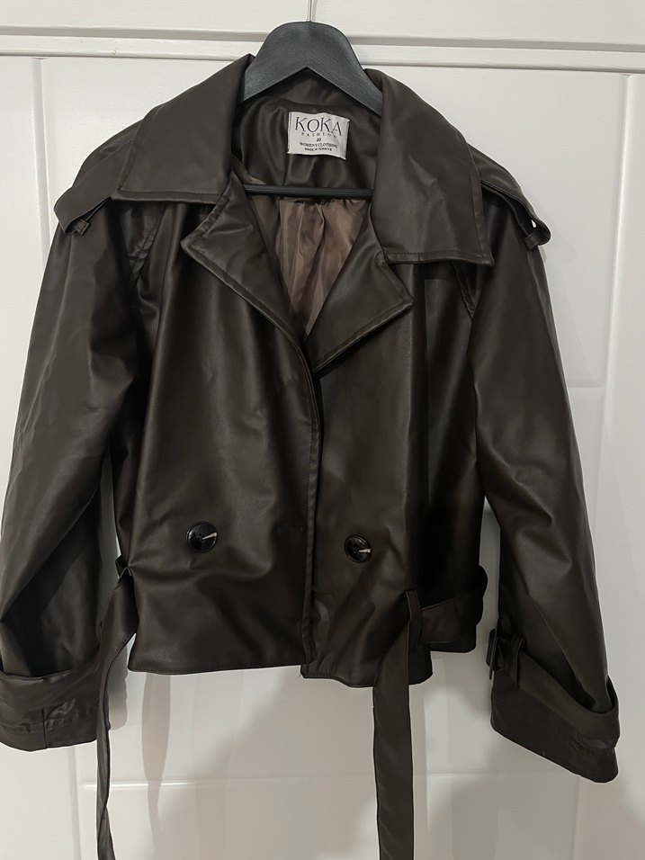 Kahverengi Kemerli Kadın Deri Ceket - Görsel 2