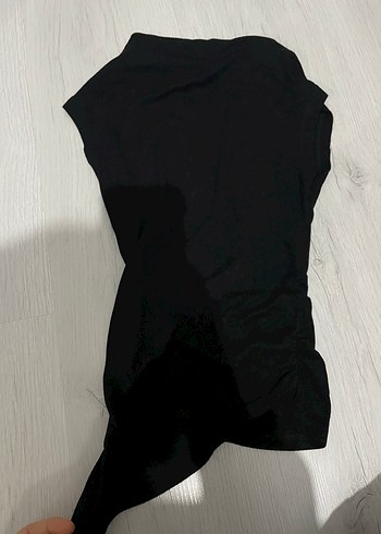 Drapeli Siyah Kolsuz Hamile Bluzu - Görsel 3