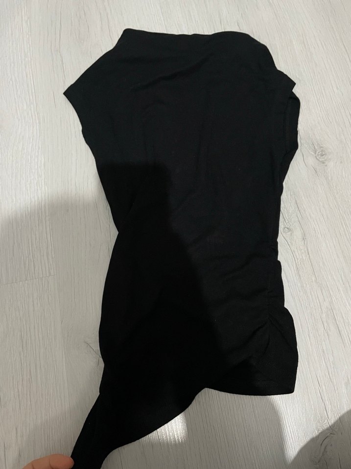 Drapeli Siyah Kolsuz Hamile Bluzu - Görsel 3