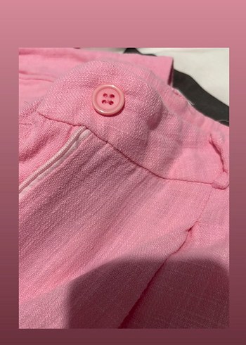 Pembe Keten Palazzo Model Kadın Pantolon - Görsel 3