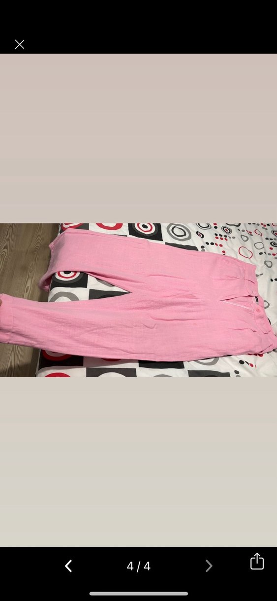 Pembe Keten Palazzo Model Kadın Pantolon - Görsel 4
